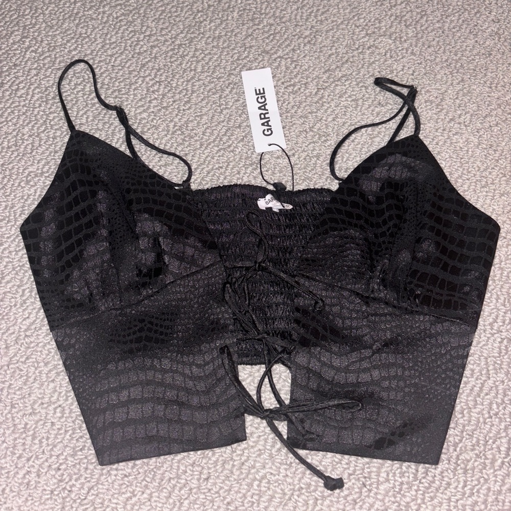 Garage Women’s XS Cropped Tie Tank Top Black